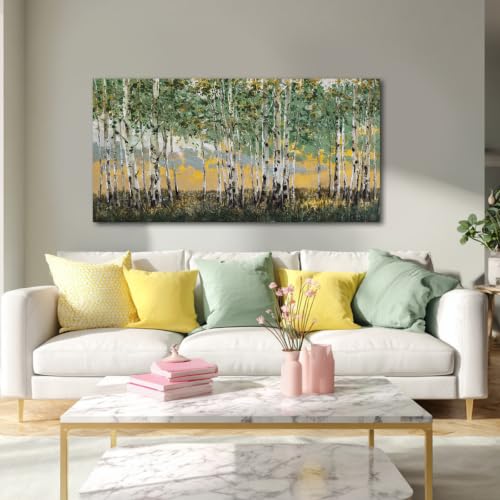 Birch Tree Canvas Wall Art Green Yellow Wall Decor Living Room 29x58Inch - color: Green and Yellow, size: 58"L x 29"W