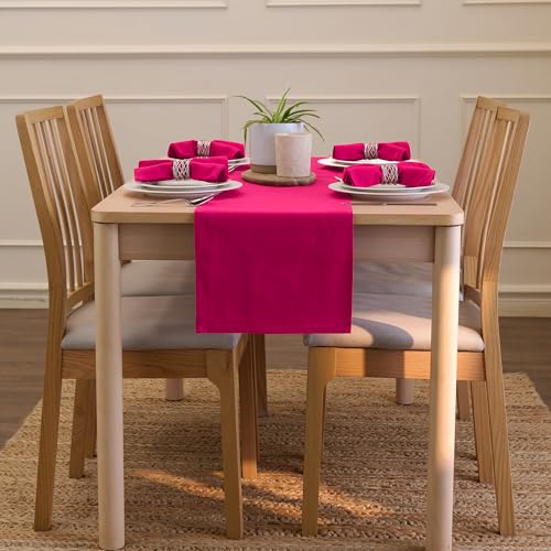 Encasa XO Table Runner, Cotton Canvas Dining Runner 13"x72" - color: Hot Pink, size: 13x72 in