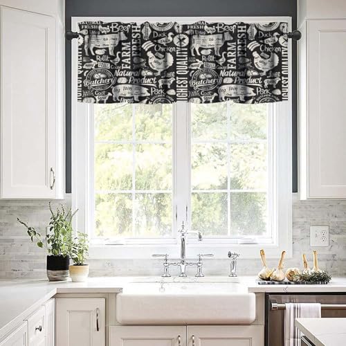 Country Farm Animal Valance Curtains for Kitchen, Retro Farmhouse Cow Chicken Pig Black Print Window Treatment Valances for Living Room Dinning Room, 54x18 Inch - color: Farm-1