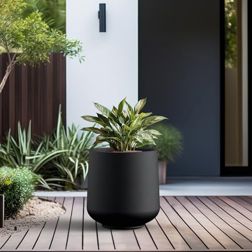 Kante Large Round Curved Black Concrete Planter 16.5" Dia, Outdoor - color: Black, size: 16.5" D