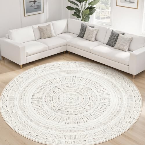 cotiled 8x8 Round Rug 8ft Circle Living Room Boho Area Rugs - color: Light Brown/Cream, size: 8' (Round)