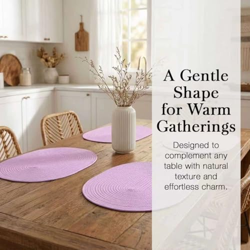 Placemats Set of 6, Woven Oval Braided Dining Table Mats(Lavender Purple) - color: Solid Purple, size: 6 pcs