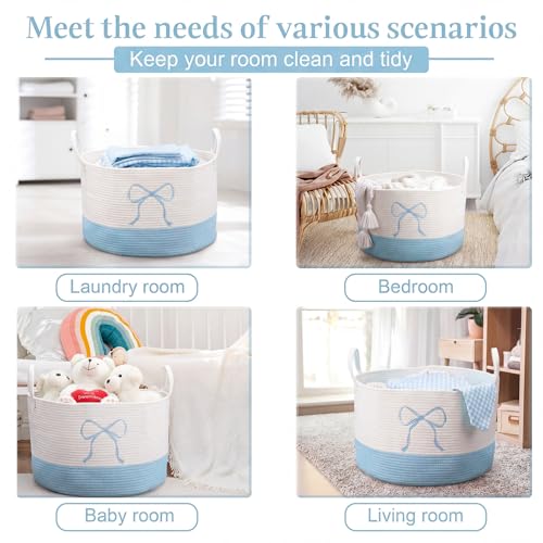 Honeydak Blue Laundry Basket Coquette Bow Hamper 13 x 20 Inches - color: Blue, size: 13 x 20 Inches