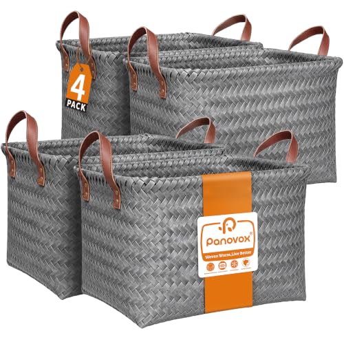 Wicker Storage Baskets, 4 Pack Woven Baskets for Shelves, Grey - color: Rectangle Gray