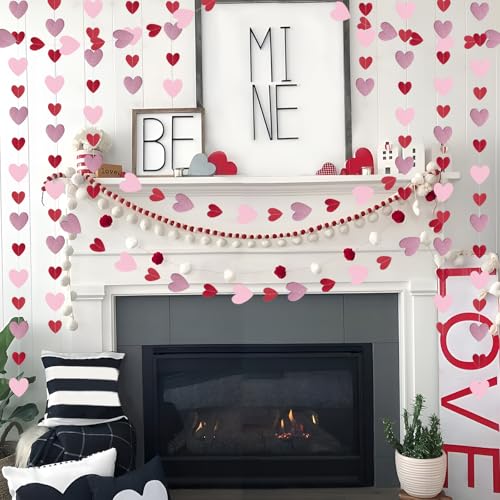 208Pcs Red-Pink Heart-Garland Party Streamers Valentines-Decorations - 56ft Rose Burgundy Hanging Paper Banner Birthday Sweetheart Baby Shower Galentines Day Photoshoot Props Christmas Decor Garsellen - color: Red Burgundy Pink