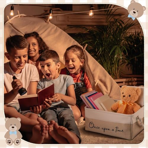 Marsui 1 Pcs Book Storage Basket Book Bin Once Upon a Time, White Brown - color: White Brown, size: Once Upon A Time