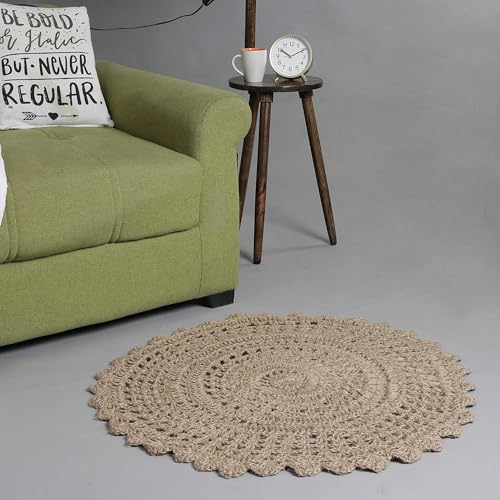 THE BEER VALLEY Jute Hand Crochet Rug 3 Feet Round - Natural - color: Natural, size: 3' (Round)