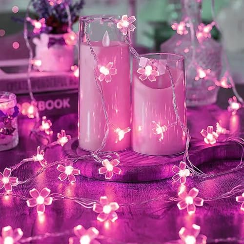33ft 100 LED Aesthetic Pink Cherry Blossom Flower Fairy Lights String Decor - color: Pink