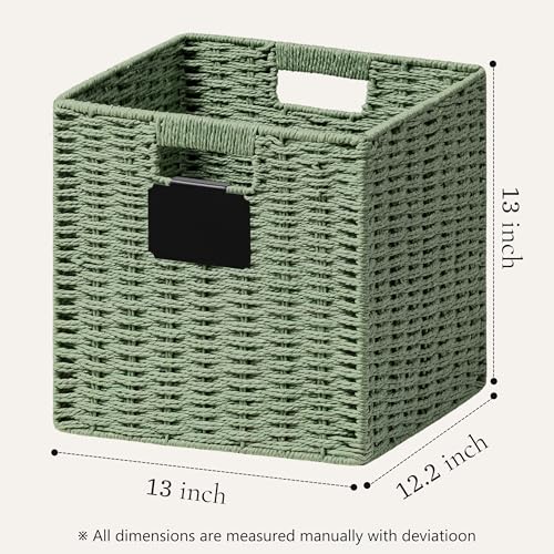 UBBCARE 4 Pack Wicker Basket, 12×12 Storage Cubes with Label, Foldable Cube Storage Bin with Handle, Square Storage Basket for Shelves, Woven Paper Rope Basket for Organizing, Dark Green - color: Green, size: 4pack-12L×12H×11.2W