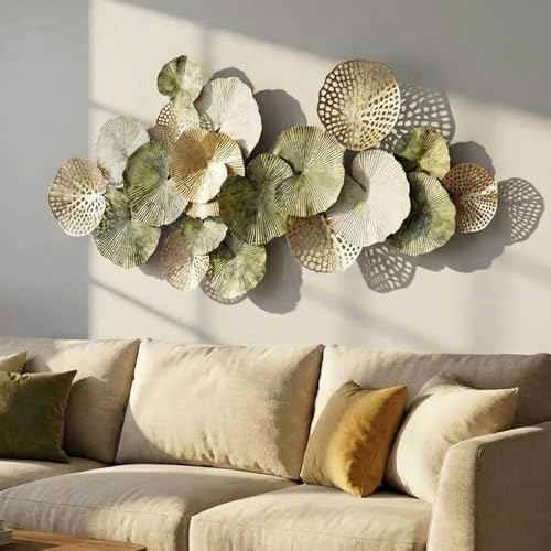 Lucky Monet Large Metal Wall Decor 3D Stacked Metal Wall Art Modern Lotus Leaf Wall Sculptures Hanging Decoration for Living Room Bedroom Entryway, 52.3" x 24.8" - color: Style 6