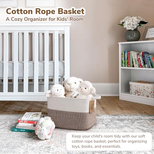Goodpick Woven Rope Storage Basket for Shelves, Rectangle, Brown - color: Brown, size: 13"L x 10"W x 9"H