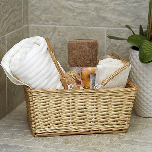 Household Essentials Woven Market Basket, Handwoven Willow Weave, Stylish Handles with Durable Metal Anchors, Classic and Versatile, Attractive, Spacious, Lightweight, Natural - color: Natural