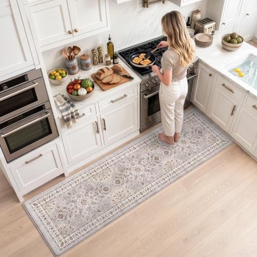 LUMI Kitchen Floor Mat Cushioned Anti Fatigue Runner Rug, 24"x87" - color: Grey & Taupe, size: 87"L x 24"W x 0.4"Th