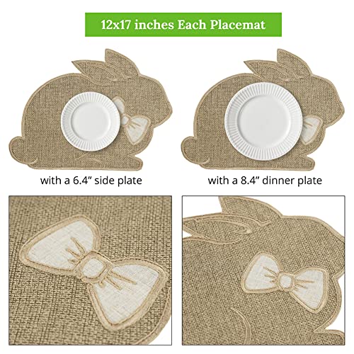 Feuille Easter Placemats Set of 4 – Bunny Placemats in Natural Color with Bowtie for Easter, Polyester Spring Placemats for Decorations - style: Bunny