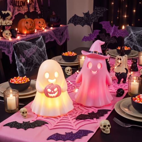 Fumete 2 Pcs Pink Halloween Decorations Indoor, Light Up Cute Ghost Couple - style: Pink Ghosts
