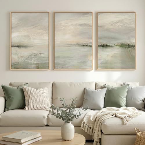 Large Framed Sage Green Abstract Landscape Wall Art for Living Room, 24x36 - color: Warm Green, size: 24" W x 36" H x 3pcs