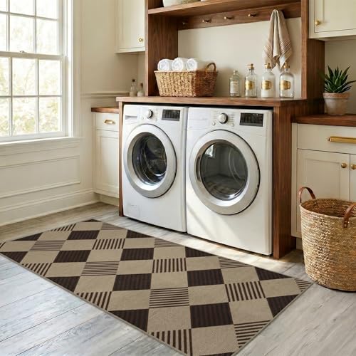 JTJ Easy Jute 2x6 Outdoor Runner Rug, Black & Beige Diamond, Washable - color: Tan Diamond, size: 2' x 6' (Runner)