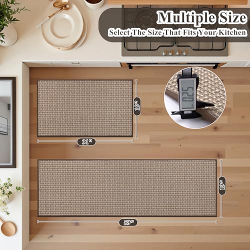 Ileading Kitchen Rugs Set of 2, Anti Fatigue Cushioned Floor Mats for Kitchen, Non Slip Rubber Backing Polypropylene Woven Runner Rug, Heavy Duty & Slip Resistant Standing Mat - color: Golden&brown, size: 19"x31.5"+19"x59"