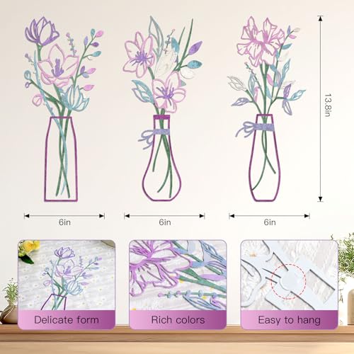 Zzbakress 3 Pieces Metal Flowers Wall Art for Bathroom (Pink Purple) - color: Pink Purple