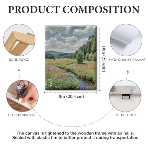 APOHBGV Wildflower Meadow Canvas Wall Decor, Colorful Floral Field Nature Scenery Artwork for Living Room Bedroom Bathroom Home Decoration, 8x10 Inch - color: Home14
