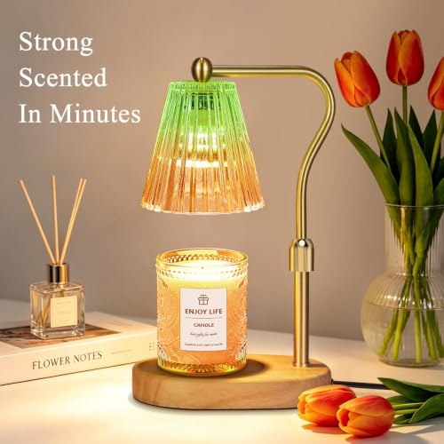 seenlast Green Gold Candle Warmer Lamp with Timer Dimmer Adjustable Height,Mothers Day Gifts,Electric Wax Warmer Vintage Home Decor for Scented Jar Candles,Birthday Gifts for Women - color: Green Gold