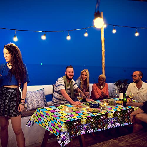 3 Pieces Disco Tablecloth for 70's Disco Party Decoration 70s Table Cover Plastic Rectangle Table Decor for woman and man 1970s Fever Music Record Neon Night Birthday Party Supplies 54 x 108 Inch - style: Disco