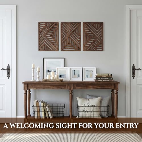 qmmp Modern Wooden Wall Sculptures - Set of 3 - Home Decor Accent - Large Wall Art for Living Room, Bedroom, Office - Easy Installation (Walnut, Large - Direction) - color: Walnut, size: Large - Geometric Shapes