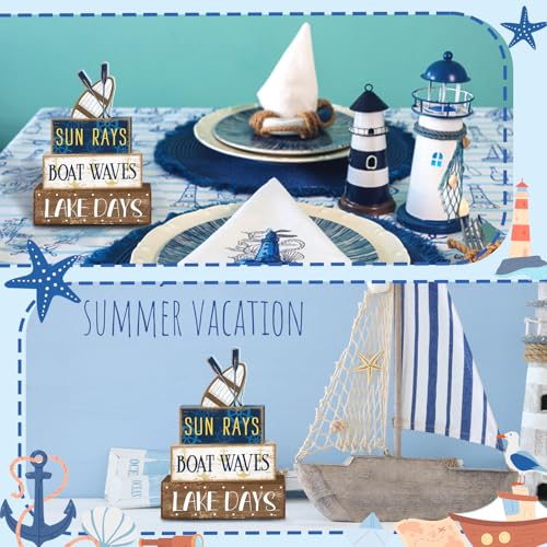 Britimes Tiered Tray Decor Set, 4 Pack, Wooden, Lake Boat - style: Boat