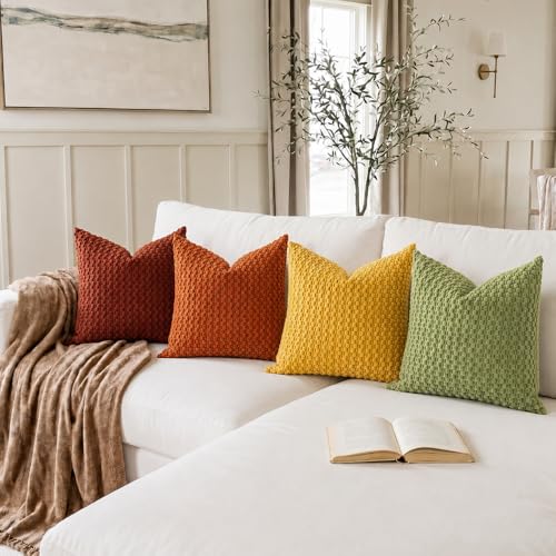 LANANAS Decorative Soft Corduroy Throw Pillow Covers 20x20 Sage Terracotta - color: Orange Green, size: 20" x 20" (Pack of 4)