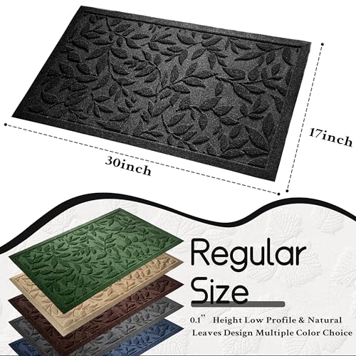 Black Leaves Outdoor Indoor Entrance Doormats, Absorbent Durable Heavy Duty Welcome Front Door Mat,Thick Natural Rubber Back,Easy Clean Entryway Mat 17x30 Inch, Low Profile - color: Leaves-black, size: 1'5" x 2'6" (Rectangular)