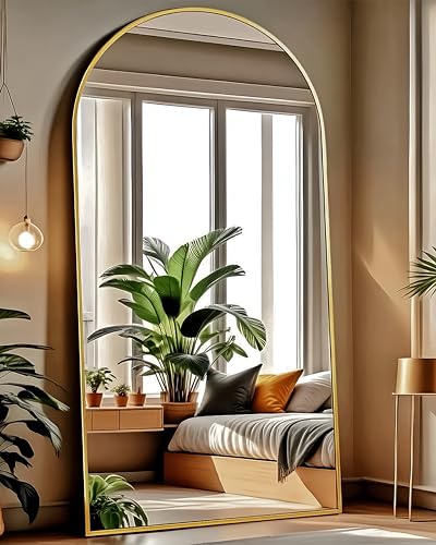 KOMCOTE Arched Floor Mirror - Full Length 76"x34", Oversized Wall Mirror for Bedroom & Living Room, Large Gold Standing Mirror, Durable Framed Floor-Length Mirror - color: Gold, size: 76"L x 34"W