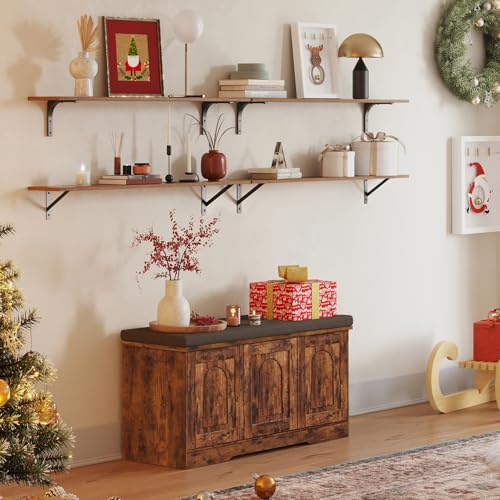DINZI LVJ Long Wall Shelves, 55.1Inch Wooden Floating Shelves with Brackets - color: Rustic Brown, size: 55.1 Inch