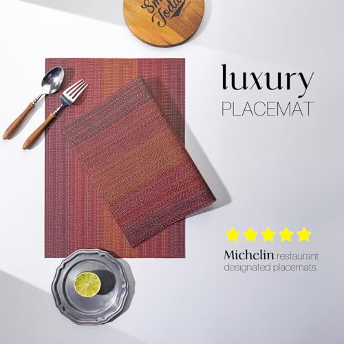 LEXMORE Placemats Set of 6 Vinyl/Plastic Woven Place Mats for Kitchen Table Indoor/Outdoor Washable Placemat Wipeable Dining Table Mats(Pomegranate Parade) - color: B-pomegranate Parade
