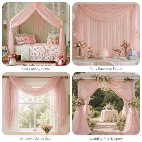 NICETOWN Light Pink Kids Bed Canopy for Nursery - Decorative Soft Voile Sheer Mosquito Net Window Scarf DIY Ascot Top Bed Scarf for Princess/Baby, W114 x L160, 1 Panel - color: Light Pink, size: 114"W x 160"L (Pack of 1)