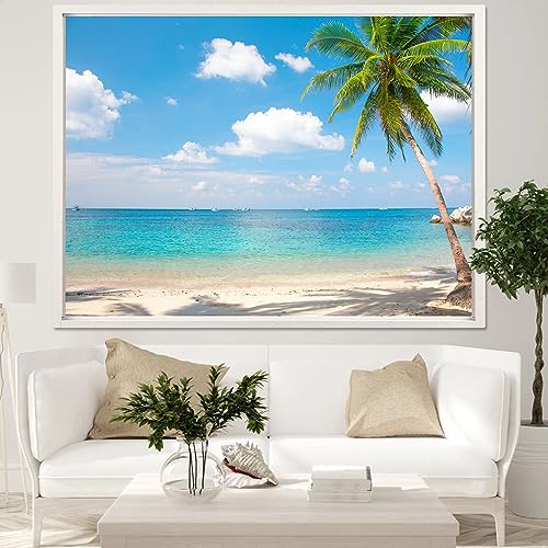 Leeisysme Beach Landscape Tapestry, Tropic Ocean Sea Island Palm Tree Seaside Tapestries for Living Room Summer Window Wall Hanging 60×80 Inch - color: Beach, size: 80"L x 60"W