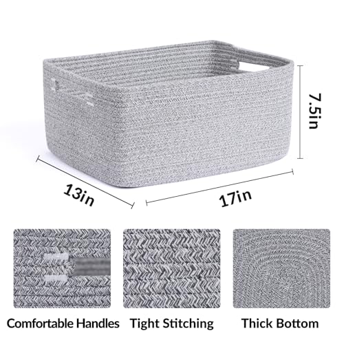 MiniArk Large Storage Baskets for Shelves, 17 x 13 x 7.5” Closet Organizers Bins for Clothes Blanket Towels, Baby Nursery, Toy Baskets Box, Woven Rope Baskets, 2 Packs Mixed Grey - color: Mixed Grey, size: 2pcs-L17×W13×H7.5"