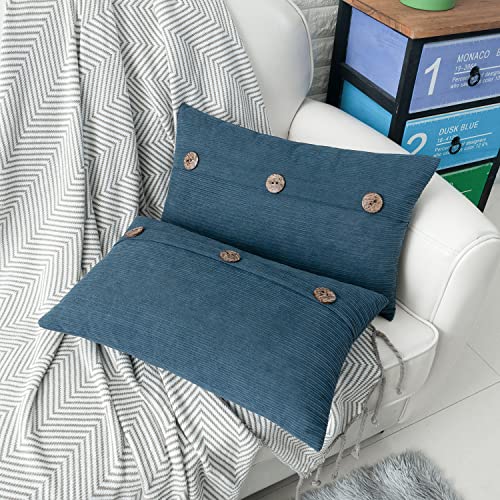 HWY 50 Blue Chenille Throw Pillow Covers 12x20 Inch Buttons Pack of 2 - color: Blue, size: 20" x 12" (Pack of 2)