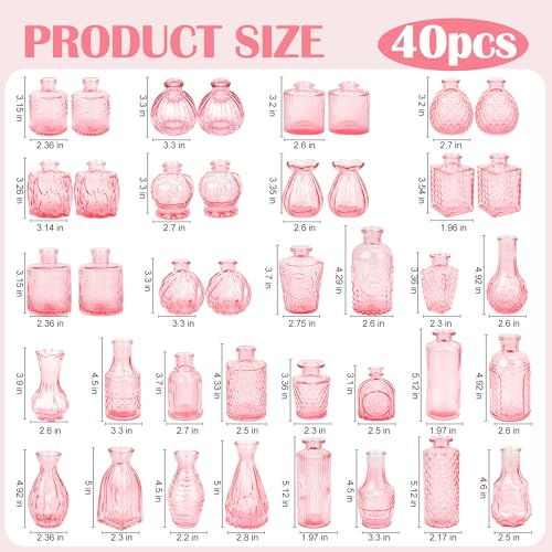 Glass Bud Vases in Bulk Small Mini Pink Vase for Flowers 17pc - color: Pink
