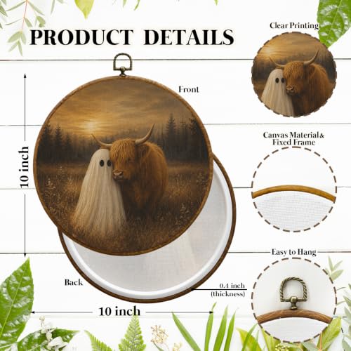JUIOEIU Fall Halloween Ghost Highland Cow Round Wall Decor 995 - color: Ghost Highland Cow