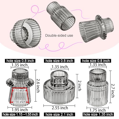 Glass Candlestick Holders, Taper Candle Holders, Set of 6, Gray - color: Gray, size: 6 PCS