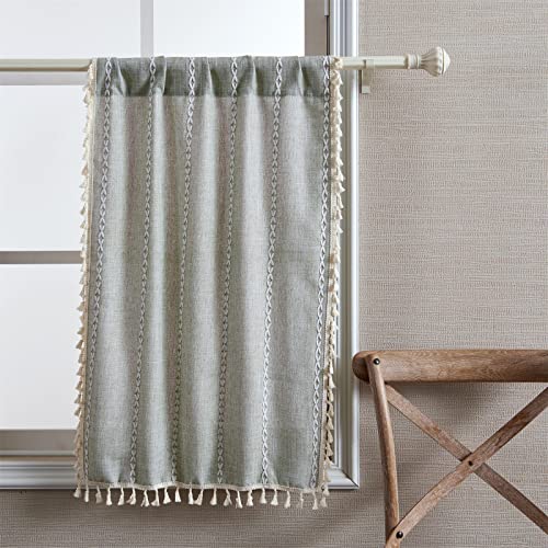 RoomTalks Sage Green Boho Farmhouse Kitchen Curtains 36 Inch Length Striped Summer Spring Cute Modern Chic Cotton Polyester Tassel Short Cafe Curtains for Small Window Kitchen Bohemian Decor - color: Sage Green, size: 24"W x 36"L (Pack of 2)