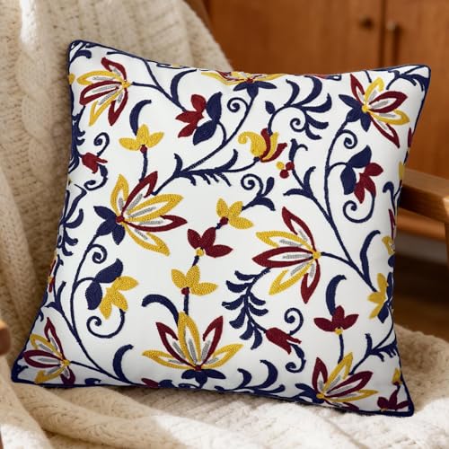 Paisley Floral Embroidered Pillow Covers 18x18 Inch Set of 1 - color: Paisley Garden
