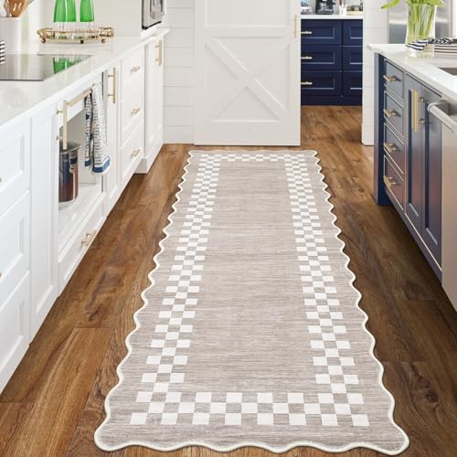 GarveeHome Hallway Runner Rug 2x6 Non Slip Scalloped Washable Kitchen Rug - color: Scalloped Fog/Ivory, size: 2' x 6' (Runner)