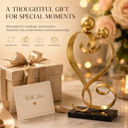 FUNTEREST Metal Heart Sculpture, Abstract Iron Statue Home Decor - color: Gold