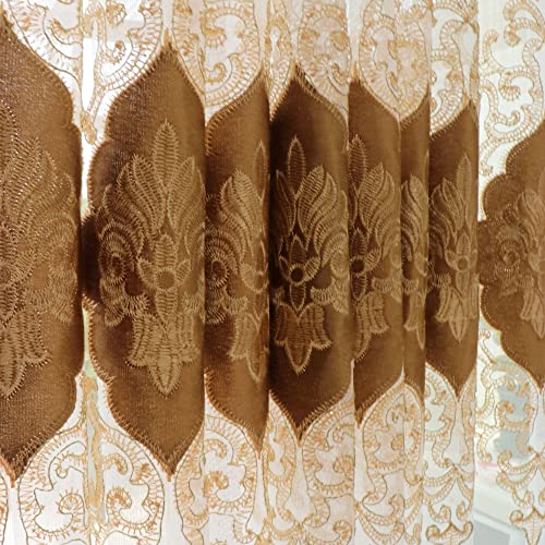 SLOW SOUL 2 Panels European Luxury Curtains Velvet Embroidered Tulle for Living Room Kitchen Bedroom Sheer Curtain with Rod Pocket Coffee 50W X 69L inch - color: Coffee/Rod Pocket, size: 50"W x 69"L (Pack of 2)