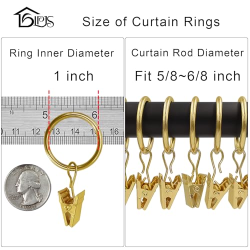 LLPJS Curtain Rings with Clips, 1 inch ID, 100 Pack, Gold - color: Gold, size: 1" I D Set of 100