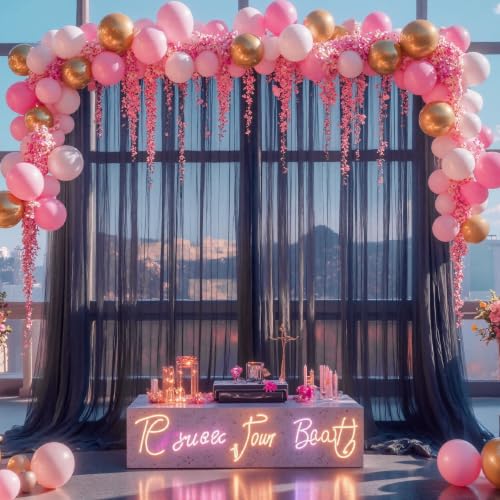 Black Tulle Backdrop Curtain for Parties 10ft x 8ft Black Sheer Photo Backdrop Curtains Drapes for Birthday Party Baby Shower Wedding Decorations 2 Panels 5ft X 8ft - color: Black, size: 10FT X 8FT(2 Panels W5ft X H8ft)