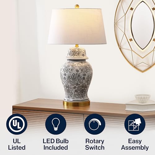 JONATHAN Y Ellis Chinoiserie Ginger Jar Table Lamp 29.5", Gray/White - color: Gray/White