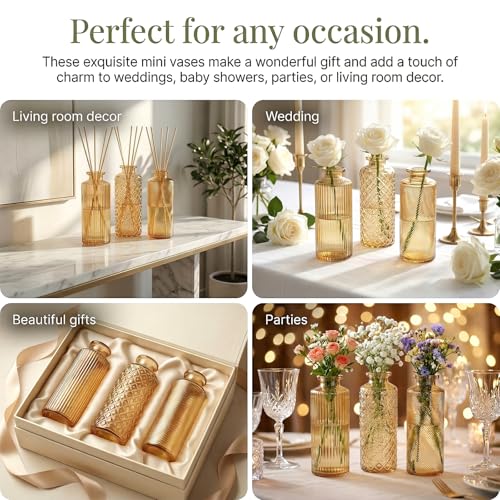 Glass Bud Vases Set of 30, Small Gold Amber Flower Vases Bulk - color: Amber Gold