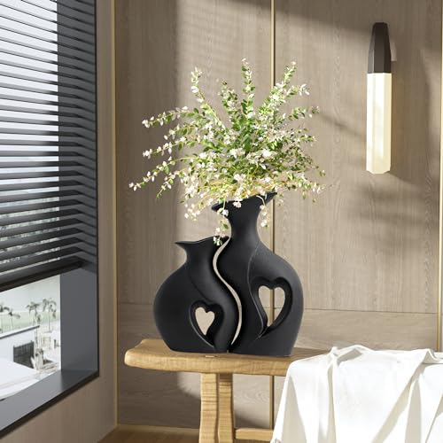 XL Black Snuggle Hollow Ceramic Flower Vase Home Decor Set of 2 - color: XL Black